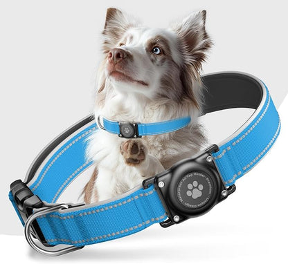 Upgrade Dog Collar with AirTag Holder, IP68 Waterproof, Ocean Blue, M | Built-in Water Resistant AirTag holder, 1000D Nylon, Reflective Stitching for Night Visibility, Soft padding for Comfort