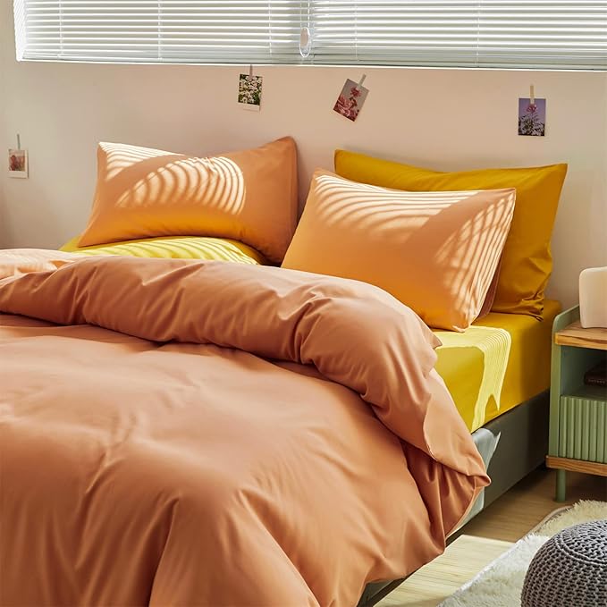 CLOTHKNOW Orange King Size Comforter Set Peach Pink Bedding Comforter Sets Soft All Season Cocal Orange Comforter with 2 x Pillow Cases