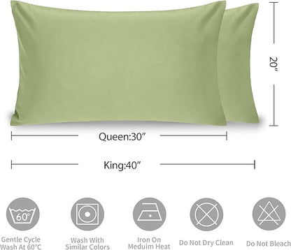Simple&Opulence 100% Linen Pillowcases Basic Style Solid Color Set of 2, Queen Size Stone Washed Flax Pillow Cover Envelope Closure (20''x30'', Sage Green)