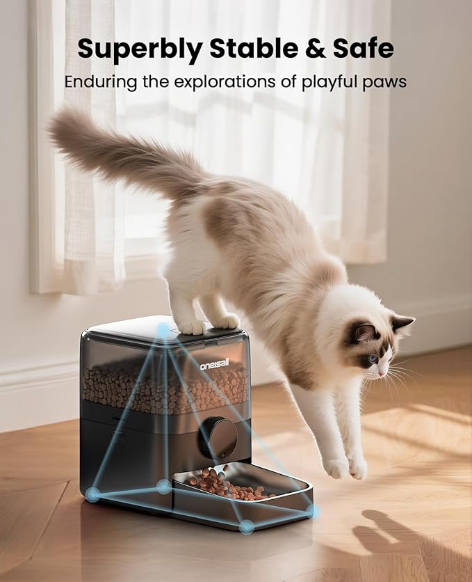 oneisall Automatic Cat Feeder for Large Kibble and Snacks, 12 Cups/3L Timed Pet Feeder for Cats Indoor, Programmable Dry Food Dispenser (Black) | Large Kibble and Snacks, 12 Cups/3L, Programmable Dry Food Dispenser, Corded, Black