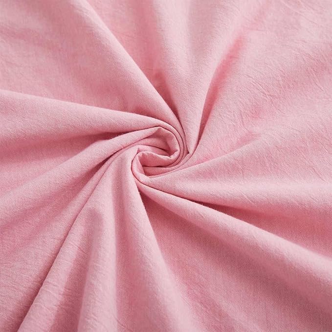 LOVQUE Pink Duvet Cover Full Size, 100% Washed Cotton Linen Like Bedding Set with Zipper Closure (No Comforter), 80x90 Inches