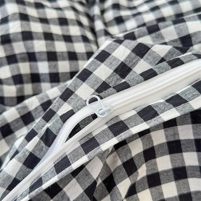 Nayoroom Black and White Gingham Duvet Cover Queen Size 100% Washed Cotton Plaid Checkered Duvet Cover 3 Pieces Soft Breathable Grid Farmhouse Dorm Bedding Set for All Seasons