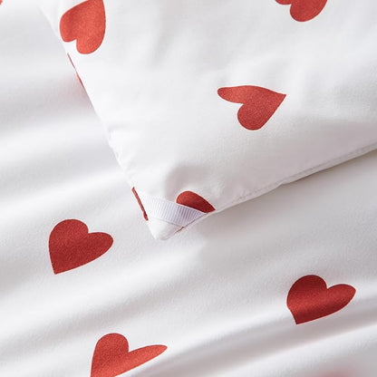 Nayoroom Heart Comforter Set Twin Size Kawaii Red Heart Pattern Comforter Kids Girls Cute Heart-Shaped 2Pcs Soft Lightweight Bedding Set for All Seasons (1 Comforter, 1 Pillowcase)