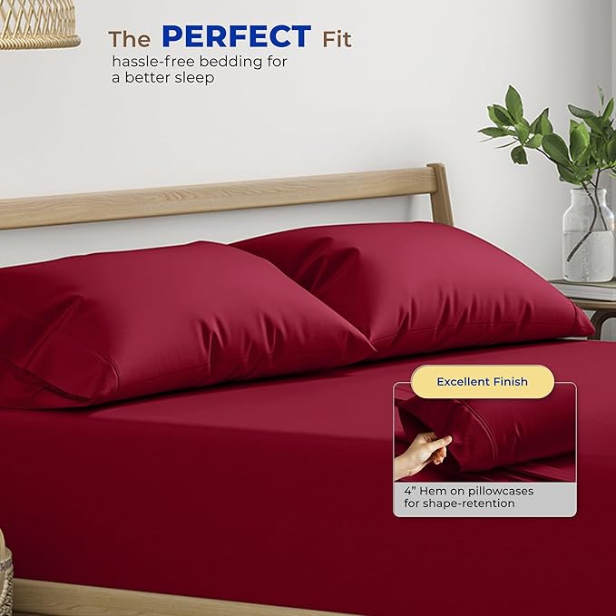 Thread Spread 100% Egyptian Cotton Pillow Cases Queen Size Set of 2 - Luxury 600 Series Bliss Collection Queen Pillow Cases (Burgundy), Soft Cooling Hotel Cotton Pillowcases, Sateen Finish