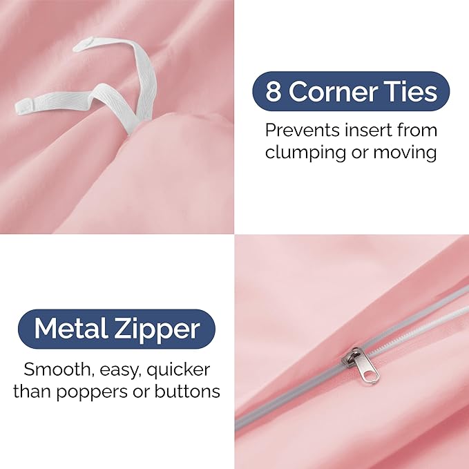 Duvet Cover King Size Set - Extra Soft King Duvet Cover 104" x 90" with 2 Pillow Shams - Hotel Luxury, Easy Care & Fade Free w/ Zipper Closures & Ties - All Season, Comfy and Breathable (Baby Pink)