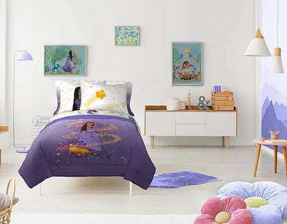 Disney Wish Full Comforter Set - 7 Piece Bed Set Includes Sheet Set & Pillow Covers - Super Soft Kids Bedding Features Asha, Valentino & Star