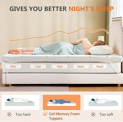 Sweetcrispy Mattress Topper Full with Removable Soft Cover, Memory Foam 3 Inch Thick Gel Infused Cooling Toppers Pad for Full Size Bed, Sleeper Sofa, RV, Camper, CertiPUR US Certified