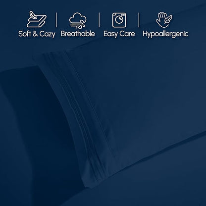Elegant Comfort Luxurious 1500 Premium Hotel Quality Microfiber 4-Piece Sheet Set, 18-24 Inches Deep - Extra Deep Pocket Sheets - Ultra Soft 4PC Deep Pocket Sheets, King, Navy Blue