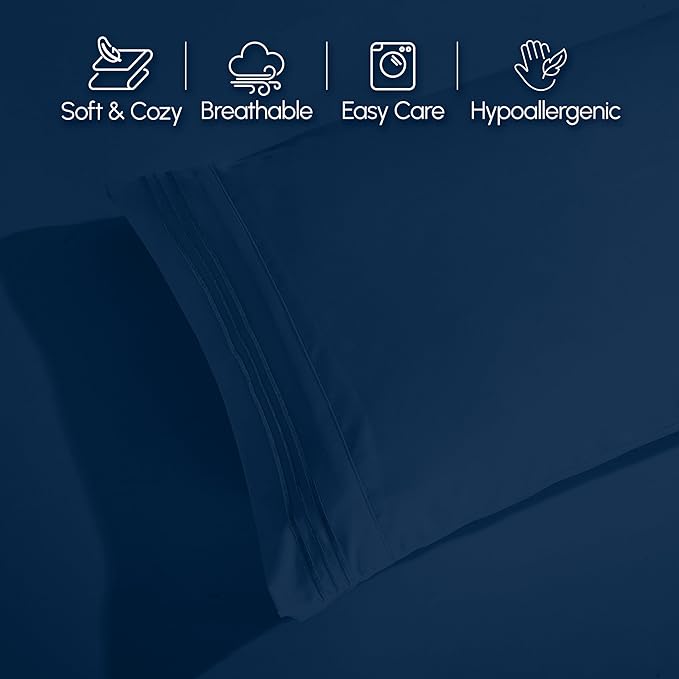 Elegant Comfort Luxurious 1500 Premium Hotel Quality Microfiber 4-Piece Sheet Set, 18-24 Inches Deep - Extra Deep Pocket Sheets - Ultra Soft 4PC Deep Pocket Sheets, California King, Navy Blue