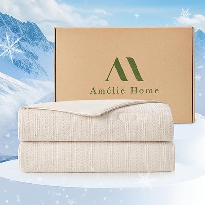 Amélie Home Waffle Cooling Comforter Twin Size, Q-Max 0.45 Reversible Lightweight Cooling Blanket for Hot Sleepers, Breathable Bedding for Night Sweats, 68"x90", Beige