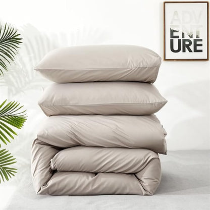 Houseri Cream Khaki Comforter Set - Cal King, Oatmeal Bedding, Taupe Comforter, California King Size, Modern Light Color Tan Bedding Set