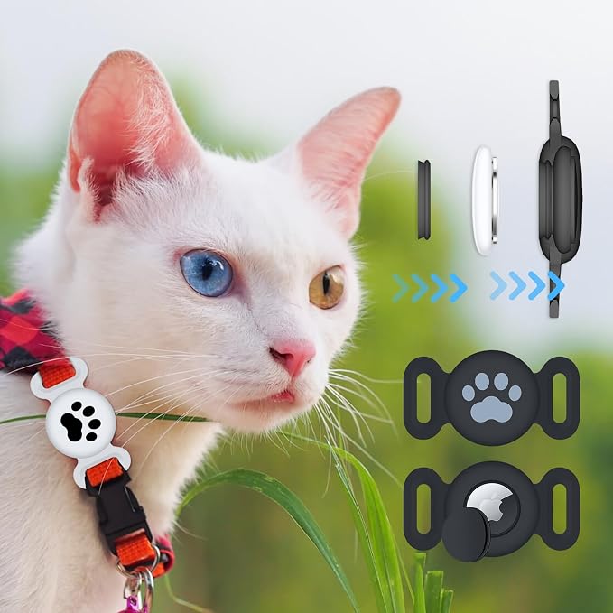 Waterproof Collar Holder Compatible with Airtag (2 Pack), Protective Anti-Lost Case for GPS Tracker, Silicone Collar Holder for Pets (Black/Midnight Blue)
