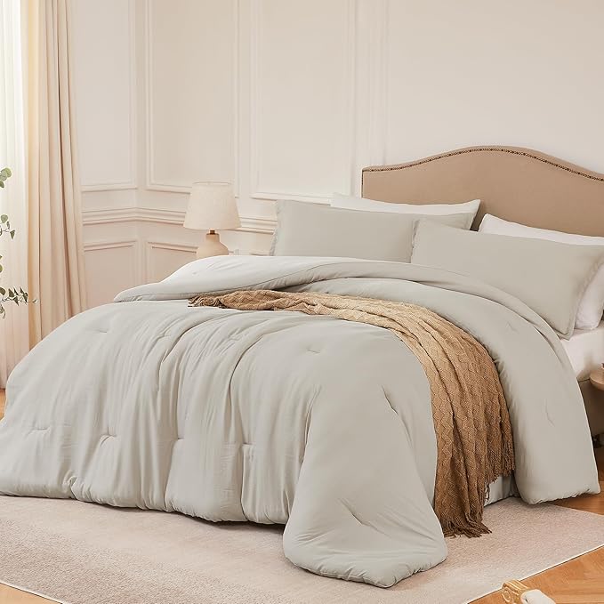 Twin Comforter Set Oatmeal,2PCS Soft Lightweight Breathable Bedding Comforter Sets for All Season, Twin Size(68''×90'' Comforter & 1 Pillowcase)
