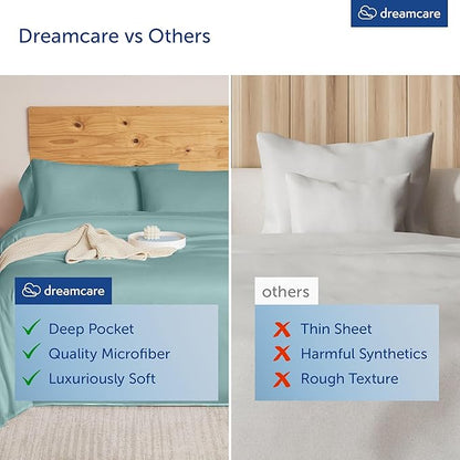 DREAMCARE King Size Sheets Set – 4 pcs Cooling Sheets – up to 21” Deep Pocket King Sheet Set – Hotel Luxury Sheets & Pillowcases – Superior Softness 100% Microfiber with Side Pocket - Spa Blue