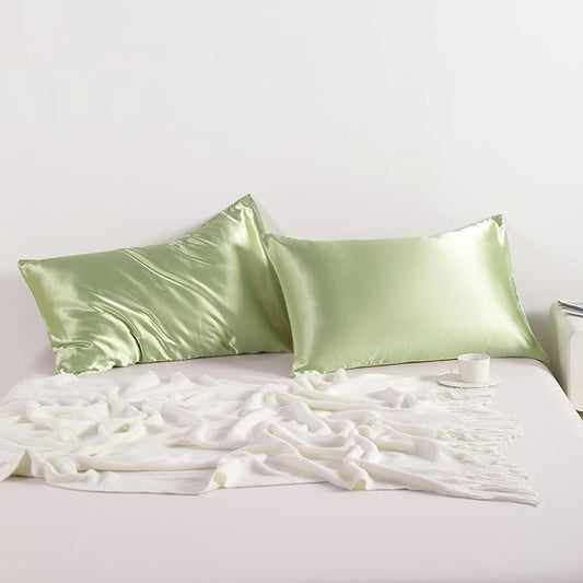 NTBAY 2 Pack Satin King Pillowcases for Hair and Skin, Luxurious and Silky Pillow Cases with Envelope Closure, 20x40 Inches, Sage Green