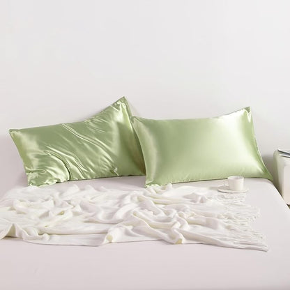 NTBAY 2 Pack Satin Standard Pillowcases for Hair and Skin, Luxurious and Silky Pillow Cases with Envelope Closure, 20x26 Inches, Sage Green