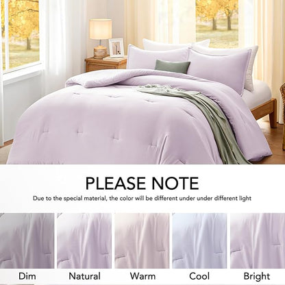 Full Size Comforter Set Light Purple,3PCS Soft Lightweight Breathable Bedding Comforter for All Season, Full Size(82''×86'' Comforter & 2 Pillowcases)