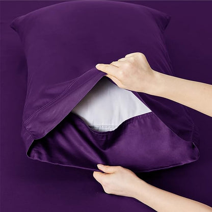 Bedsure Cooling Sheets Twin XL, Rayon Derived from Bamboo, PureWoven, Breathable & Soft Twin XL Sheet Sets, Deep Pocket Up to 16 Inches, Hotel Luxury Silky Dorm Bedding for Hot Sleepers, Plum