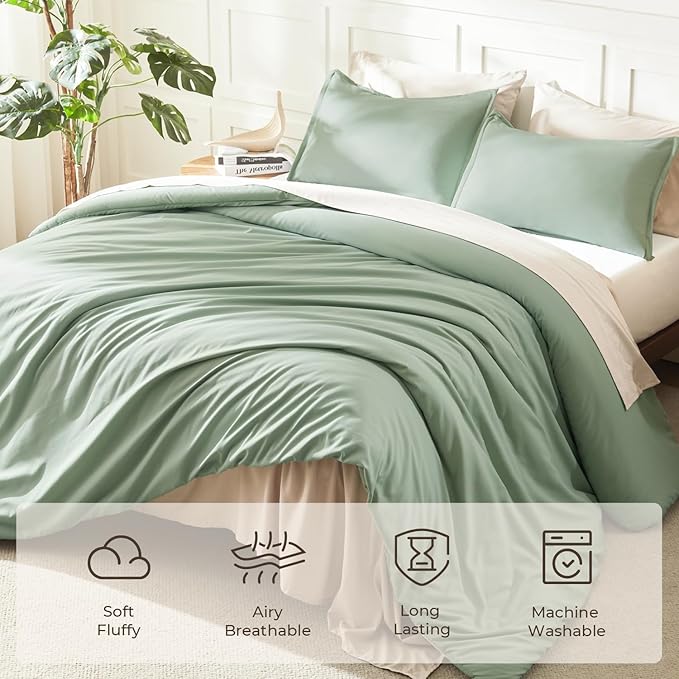 Litanika Oversized King Comforter Set 120x98, 3 Pieces Sage Green Lightweight Solid Bedding Set, All Season Fluffy Bed Set Quilt Blanket (1 Comforter & 2 Pillowcases)
