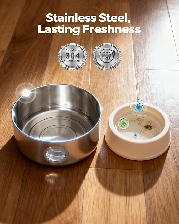 Wireless Cat Water Fountain Cordless: Battery Operated Cat Fountains | 88oz/2.6L Stainless Steel Pet Water Fountain for Drinking with Motion Sensor Rechargeable Automatic Water Dispenser Indoor