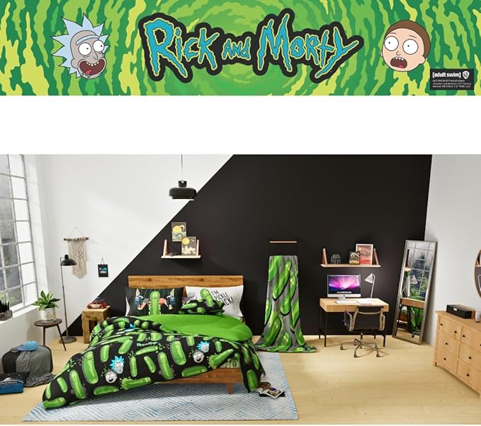 Rick & Morty Bedding 7 Piece Super Soft Cozy Reversible Comforter and Sheet Set with Sham, Full, (Officially Licensed Product) By Franco