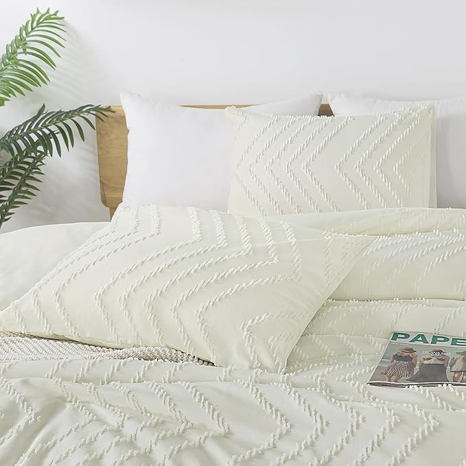 Andency Ivory Twin/Twin XL Comforter Set, Boho Soft Warm Cute Comforter Twin Bed Comforter for Girls Boys Kids, 2 Pieces Aesthetic Chevron Bohemian Bedding Set