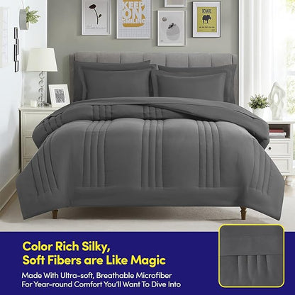 Dorm Room Essentials Twin XL Comforter Set – College-Ready Bundle with Comforter, Mattress Protector & Sheets with Pockets on the Side & Built-in Corner Strap – Media Pocket for Devices