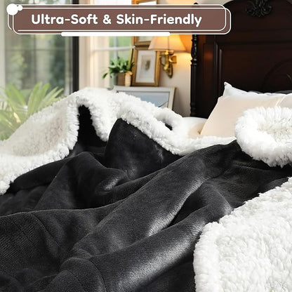 Electric Heated Blanket Twin Size 62" x 84", Dual-Sided Flannel Sherpa, LCD Display 10 Heat Levels 1-12H Auto-Off, ETL Certified Machine Washable for Bed & Couch, Iron Gray