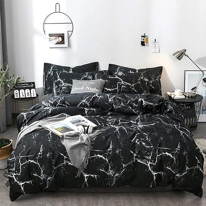 Cottonight Black Marble Comforter Set California King Black and White Bedding Comforter Sets Modern Cotton Abstract Gothic Blanket Quilts Bedding Comforter Set for Women Men Adults Teens Cal King Bed