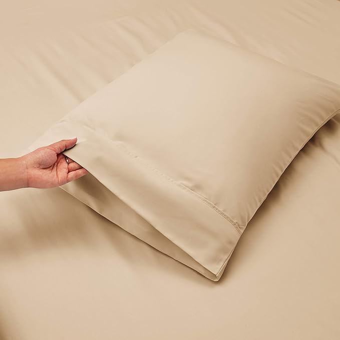 Nestl California King Size Sheet Set, 4 Piece Extra Deep Pocket (18-24 inches), Microfiber, Hotel Luxury, Soft, Breathable, Wrinkle-Free, Easy to Care, Beige Cream