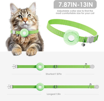 Cat GPS Tracker, Smart Cat Tracker Compatible with Apple Find My App (Only iOS), No Monthly Fee, Waterproof, Breakaway Collar Included (White Tracker, Green Cat Collar)