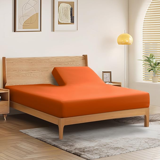 SiinvdaBZX Split Top King Fitted Sheet Only for Adjustable Bed, Ultra-Soft Microfiber 34 Inch Top Split Head Sheets Half Split King Bottom Sheet, Fits 14" -16" Deep Pocket, Burnt Orange