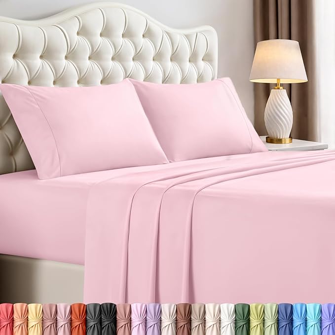 Utopia Bedding King Size Sheet Set – 4 Piece Bed Sheets, Soft and Breathable Microfiber, Includes 1 Fitted Sheet, 1 Flat Sheet and 2 Pillowcases – Oeko Tex (Crystal Pink)