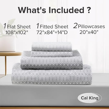 Comfort Spaces 100% Cotton Sheet Set Breathable, Lightweight, Soft with 14" Elastic Pocket Fits up to 16" Mattress, All Season Cozy Bedding, Matching Pillow Case, Cal King Diamond Taupe 4 Piece