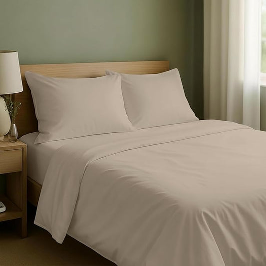 California Design Den Natural 100% Cotton Sheets Full Size Bed Set with Deep Pockets - Soft Sateen Weave, Durable Full Size Bed Sheets Beige (Warm Taupe)