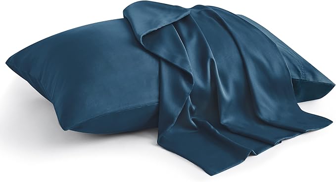 BEDELITE Standard Pillow Cases Set of 2, Rayon Derived from Bamboo, Cooling Pillow Cases for Hot Sleepers & Night Sweats, Breathable Silky Soft Envelope Pillowcases(Navy Blue, 20"x26")