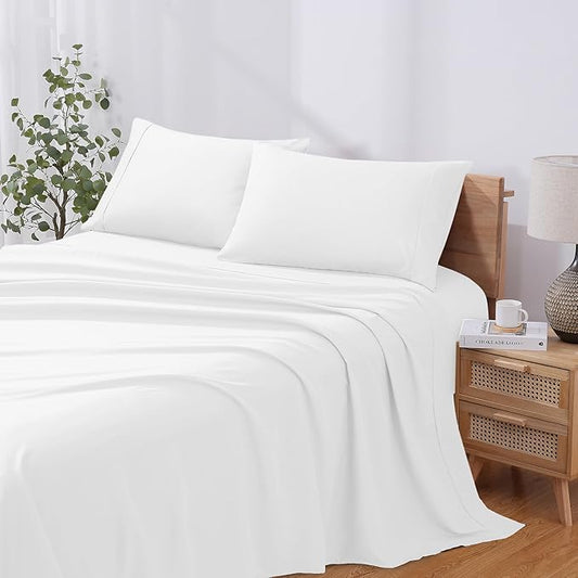 Modern Threads Soft Microfiber Solid Sheets - Luxurious Microfiber Bed Sheets - Includes Flat Sheet, Fitted Sheet with Deep Pockets, & Pillowcases White Twin