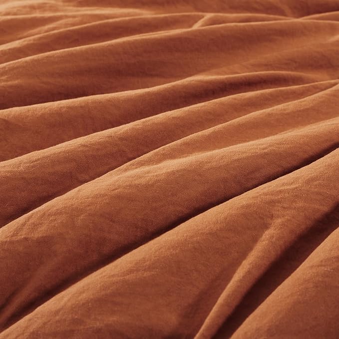 WRENSONGE Oversized Queen Comforter Set - 7 Pieces Burnt Orange Bed in a Bag Queen with Sheets, 2 Pillow Shams, and 2 Pillowcases- Warm Bedding Sets Queen for All Season