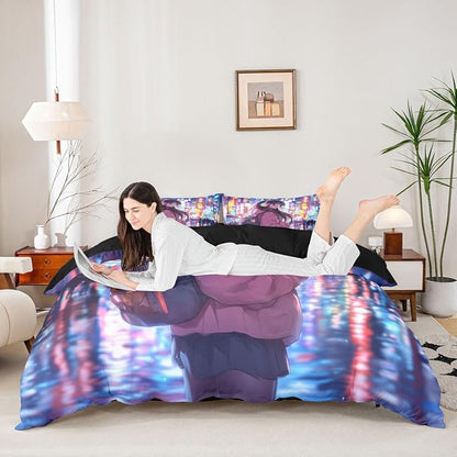Erosebridal Cool Anime Girl Full Down Comforter Japanese Style Kids Comforter Set 3D Cartoon Girly Anime Bedding Set Sci Fi Style Gaming Bed Set Room Decor 3 Pcs