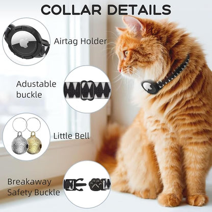 AirTag Cat Collars, Stretchy Collar with AirTag Holder and Bell | Breakaway - Ultra Design Elastic - GPS Tracking Collars - Adjustable Size for Cats & Puppies 7.5-12.5" - (Shark Pattern)
