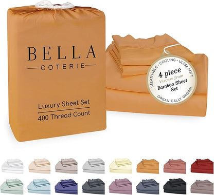 Bella Coterie Luxury Bamboo Viscose King Size Sheet Set | 100% Organically Grown | Ultra Soft | Cooling for Hot Sleepers | 18" Deep Pocket [Marigold]