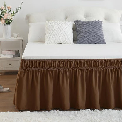 RIMELA Bed Skirt Full Size 15 Inch Drop, Elastic Bed Skirting for Bed Base and Frame, Bedding Dust Ruffle Easy to Install, Lightweight Wrap Around Adjustable Bedskirt, Brown
