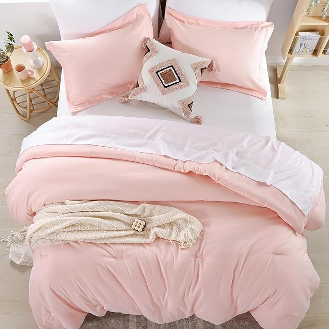 weigelia King Size Comforter Set 7 Pieces Blush Pink Comforter Set Soft Fluffy Bed in a Bag King Bedding Set with Sheets Pillow Shams and Pillowcases for All Season