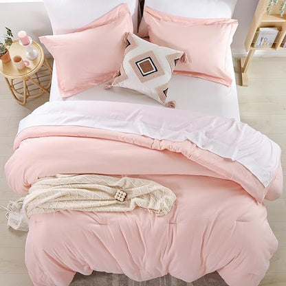 weigelia King Size Comforter Set 7 Pieces Blush Pink Comforter Set Soft Fluffy Bed in a Bag King Bedding Set with Sheets Pillow Shams and Pillowcases for All Season