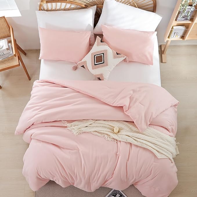weigelia Blush Pink Comforter Set Twin Boho Pink Twin Comforter with 1 Pillowcases - Soft Lightweight Cozy Bedding Set for All Season - Beige Comforter Twin Size for Women Teens Kids