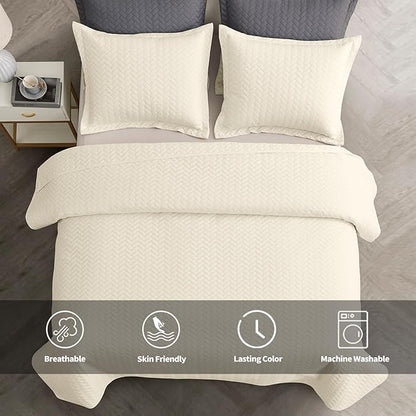 Maple&Stone Quilt Set California King Size, Lightweight Off-White Bedspread Ultrasonic Chevron Pattern Light Coverlet for All Season Comforter Bedding Decor - 3 Piece Bed Cover Sets