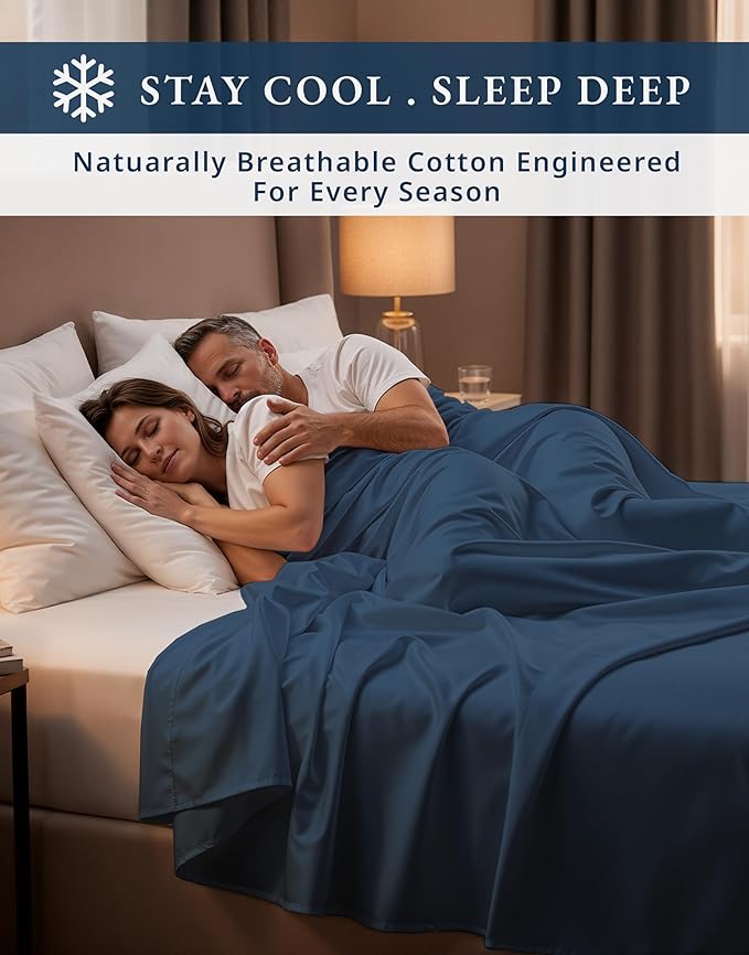 100% Egyptian Cotton Bed Sheets - 4 Piece Autthentic Cotton Queen Sheet Set, Breathable Winter Comfort, No Pilling, Ultra-Soft Hotel Luxury Comfort with 15" Deep Pocket Queen Sheets - Estate Blue