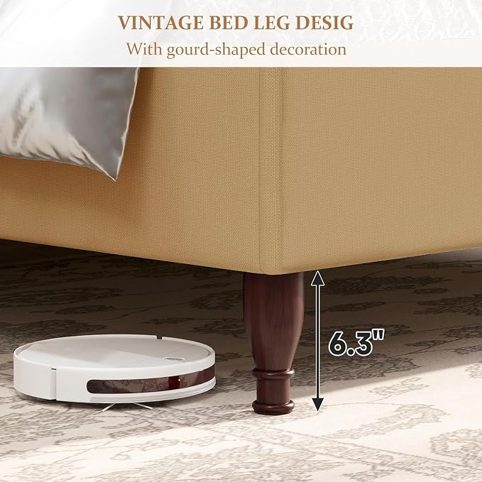 koorlian King Upholstered Bed Frame with 51'' Tall Headboard, Warm Brown | Reinforced Platform Bed, Easy Assembly, Soft Fabric, Sleigh Wingback, Solid Wood Retro Legs, Noise-Free, Classic & Simple