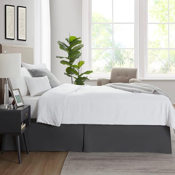 Nestl Dark Gray Bed Skirt Queen Size - 14 Inch Drop - Brushed Microfiber Hotel Quality Pleated Bed Skirt - Shrinkage & Fade Resistant