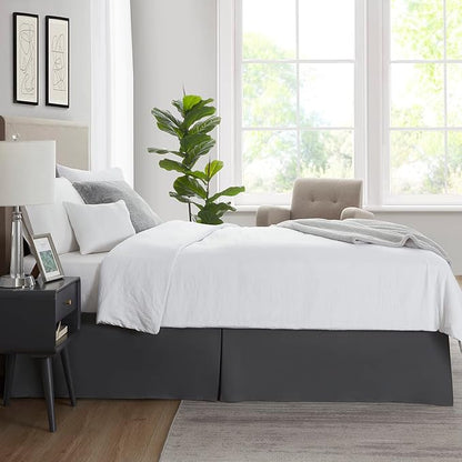 Nestl Dark Gray Bed Skirt Queen Size - 14 Inch Drop - Brushed Microfiber Hotel Quality Pleated Bed Skirt - Shrinkage & Fade Resistant